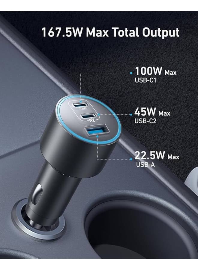Anker Car Charger, 167.5W Max 3-port Car Charger Adapter, Usb-c Car Adapter For Macbook Pro/Air, Iphone 15/14 Series, Samsung S24/S23, Ipad, Airpods, Mp3 Player - Image 2